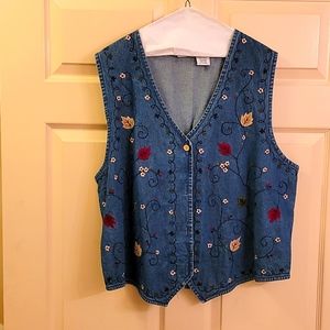 Embroidered denim vest